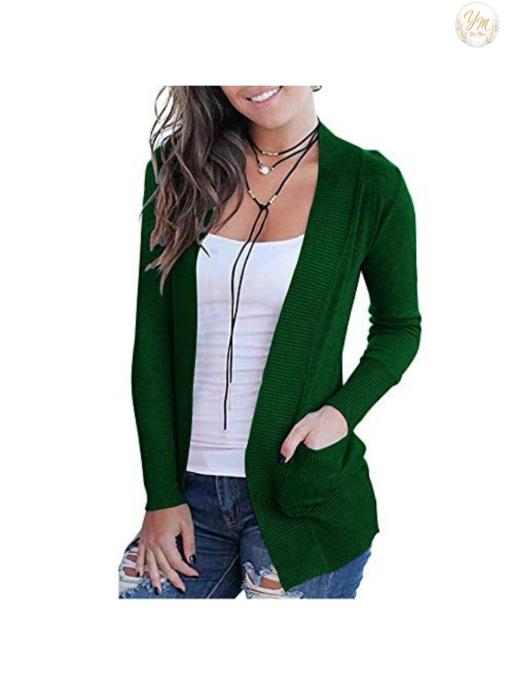 Women's Open Front Long Sleeve Cardigan with Pockets